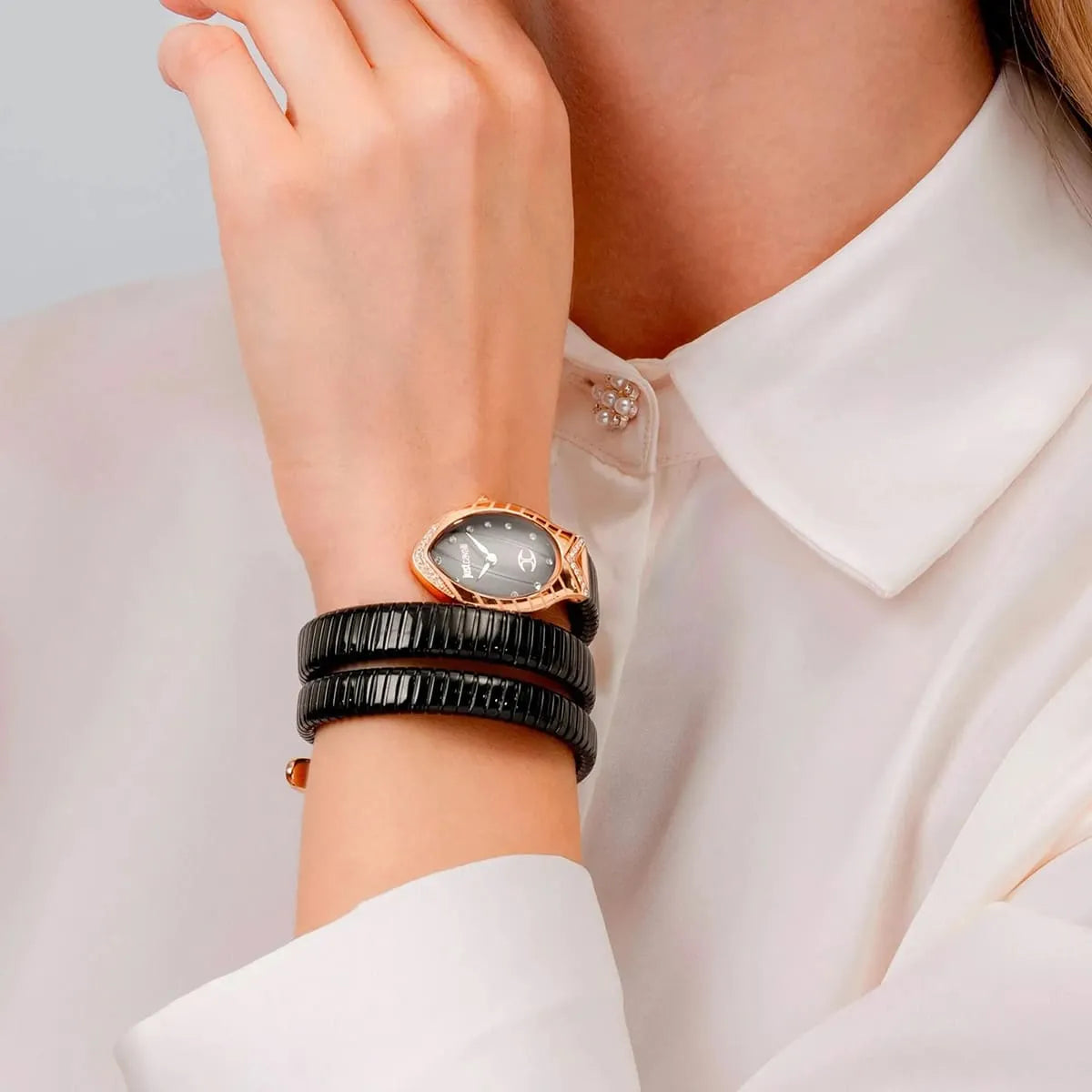 Just Cavalli Signature Snake JC1L248M0085 23mm Women's Quartz Watch – Black with Black Stainless Steel Bracelet
