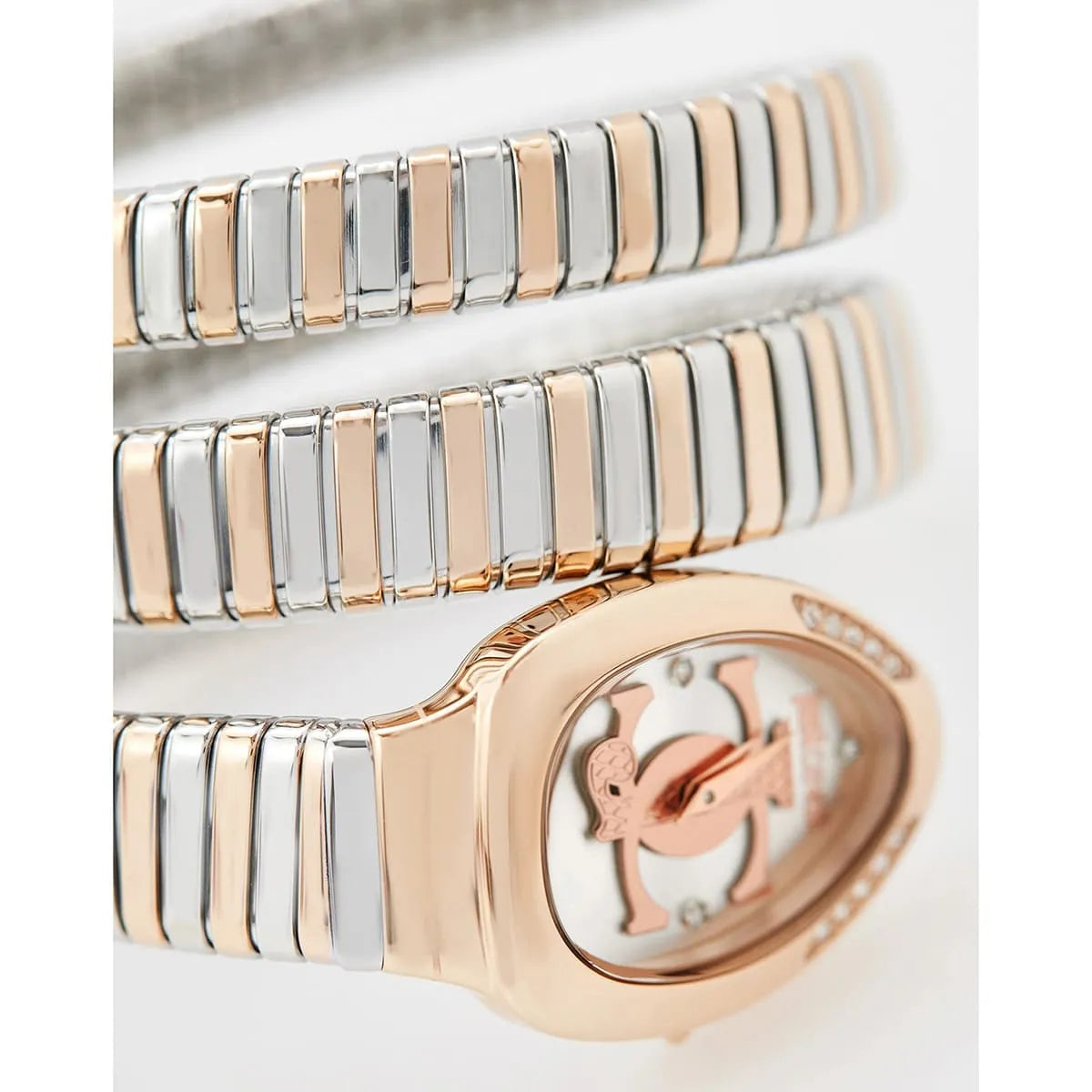 Just Cavalli Signature JC1L228M0085 23mm Women's Quartz Watch – White with Silver & Copper Stainless Steel Bracelet