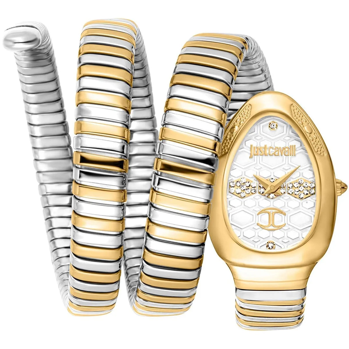 Just Cavalli Signature Snake JC1L232M0055 22mm Women's Quartz Watch – Silver with Silver & Gold Stainless Steel Bracelet