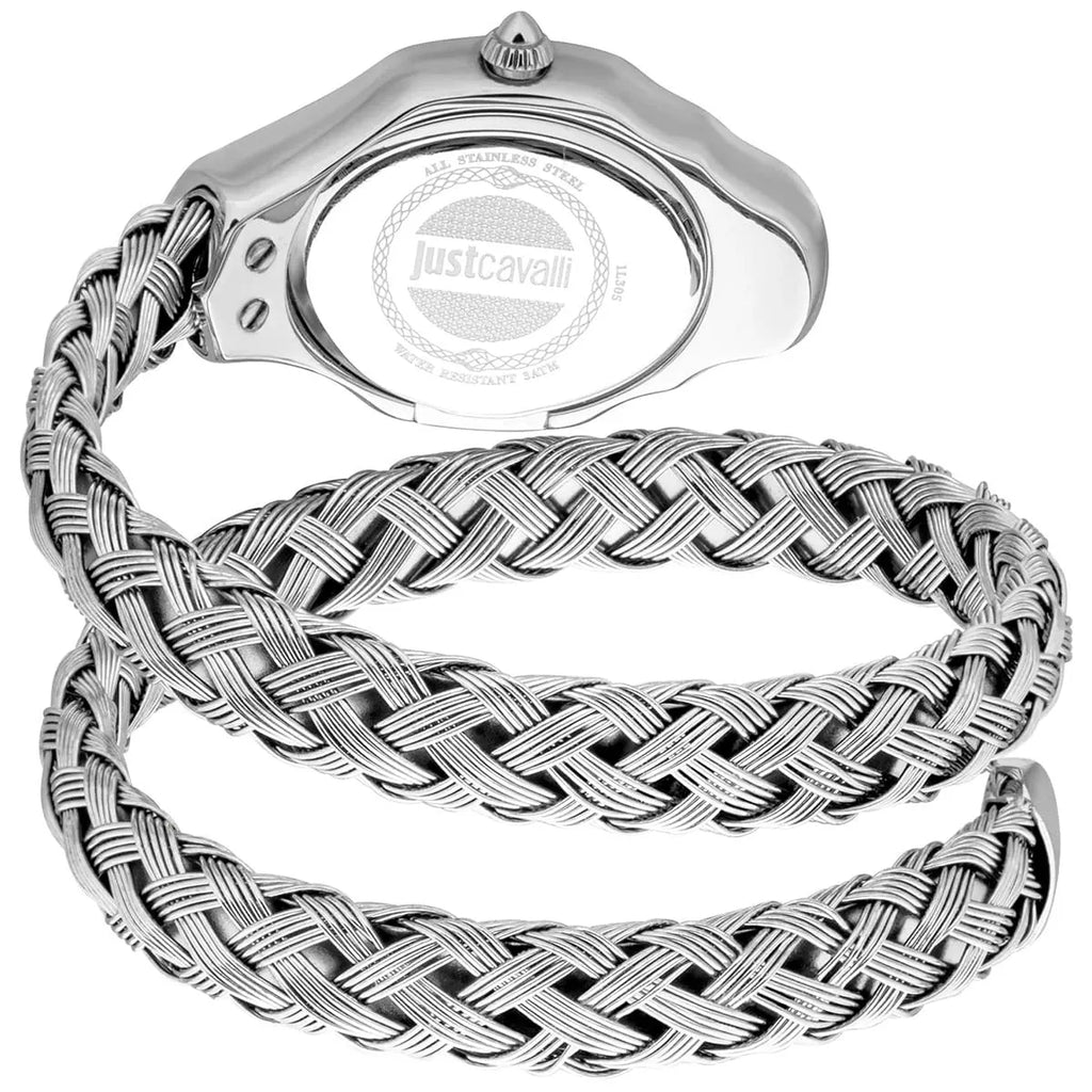 Just Cavalli Signature Snake JC1L305M0015 23mm Women's Quartz Watch – Blue with Silver Stainless Steel Bracelet