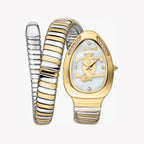 Just Cavalli Signature Snake JC1L227M0065 20mm Women's Quartz Watch – White with Silver & Gold Stainless Steel Bracelet