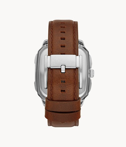 Fossil Inscription BQ2571 42mm Men’s Automatic Watch – Blue Skeleton Dial & Brown Genuine Leather Strap