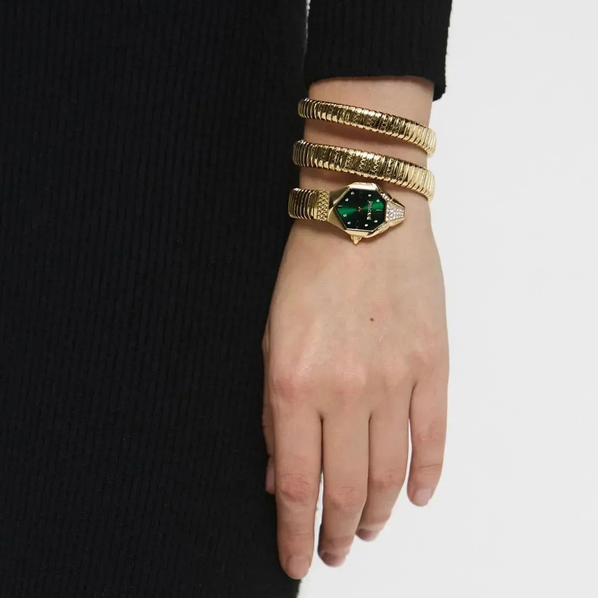 Just Cavalli Signature Snake JC1L370M0035 22mm Women's Quartz Watch – Green with Gold Stainless Steel Bracelet