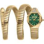 Just Cavalli Signature Snake JC1L370M0035 22mm Women's Quartz Watch – Green with Gold Stainless Steel Bracelet