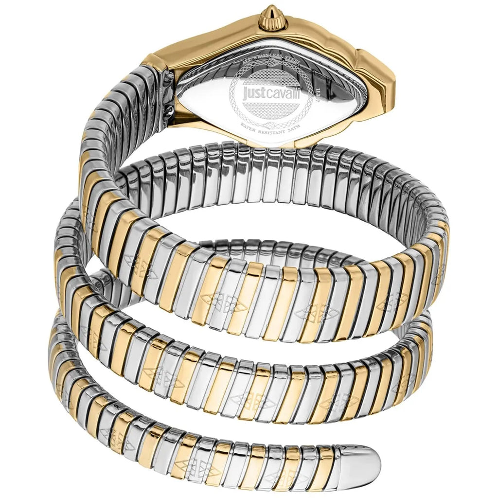 Just Cavalli Signature Snake JC1L230M0045 22mm Women's Quartz Watch – Silver with Silver & Gold Stainless Steel Bracelet