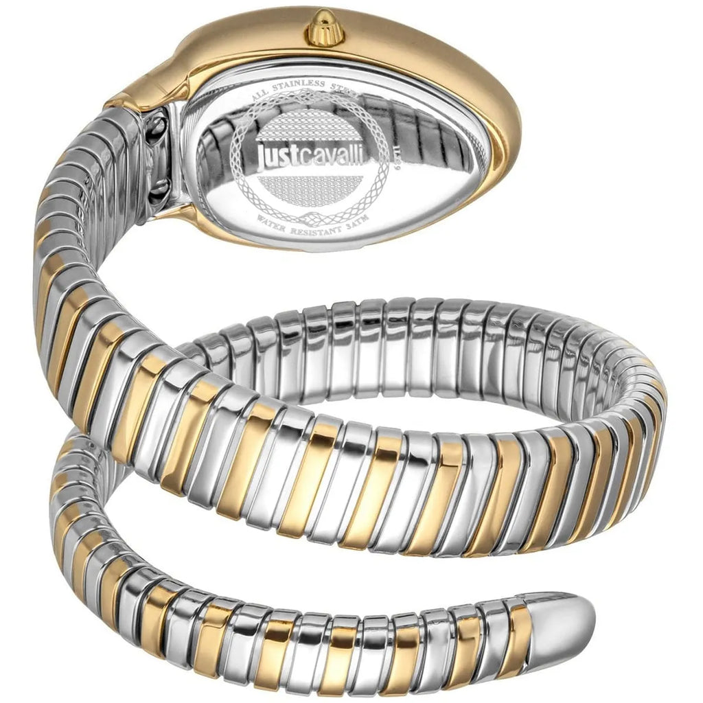 Just Cavalli Signature Snake JC1L229M0065 20mm Women's Quartz Watch – White with Silver & Gold Stainless Steel Bracelet
