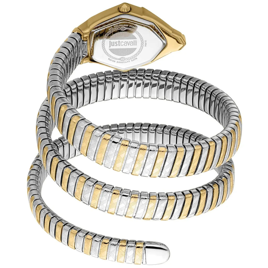 Just Cavalli Signature Snake JC1L304M0055 23mm Women's Quartz Watch – Silver with Silver & Gold Stainless Steel Bracelet