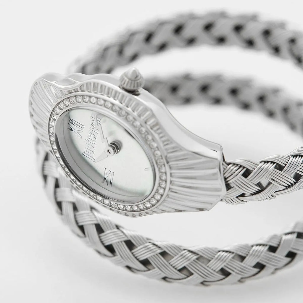Just Cavalli Signature Snake JC1L305M0015 23mm Women's Quartz Watch – Blue with Silver Stainless Steel Bracelet