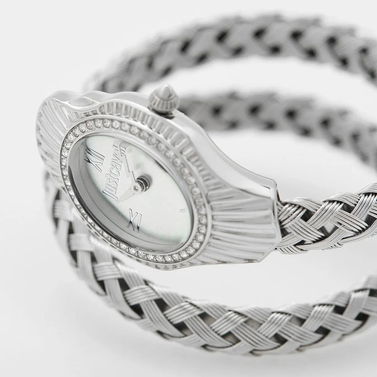 Just Cavalli Signature Snake JC1L305M0015 23mm Women's Quartz Watch – Blue with Silver Stainless Steel Bracelet