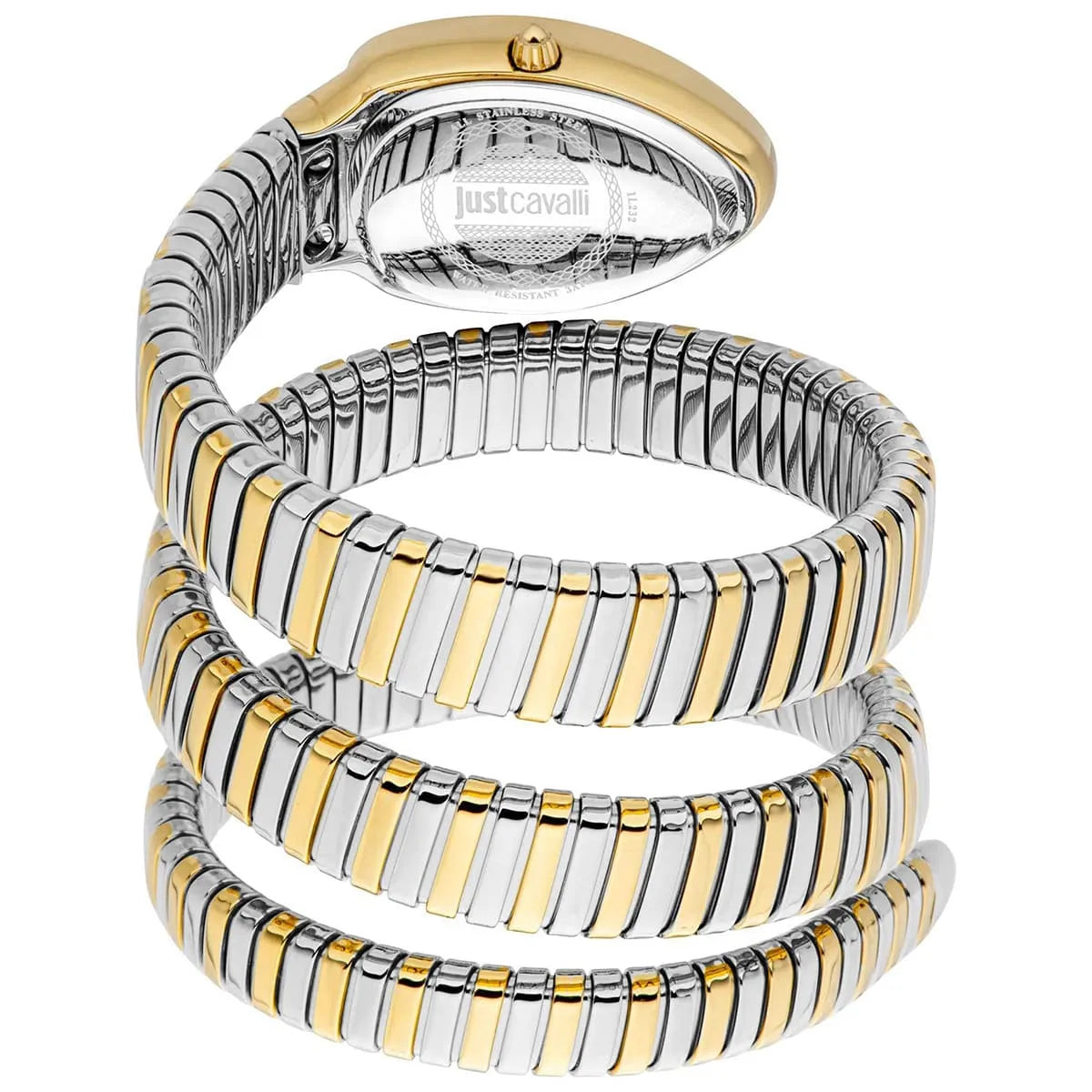 Just Cavalli Signature Snake JC1L232M0055 22mm Women's Quartz Watch – Silver with Silver & Gold Stainless Steel Bracelet