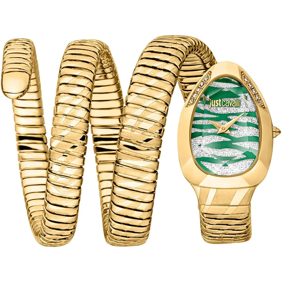 Just Cavalli Signature Snake JC1L307M0035 22mm Women's Quartz Watch – Green with Gold Stainless Steel Bracelet