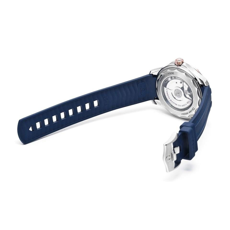 Omega Seamaster Diver 300M 42mm Master Quality Watch – Blue Dial, Rose Gold-Tone Bezel & Blue Rubber Strap