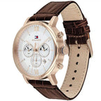 Tommy Hilfiger Evan 1710394 44mm Men's Chronograph Watch – Cream & Brown Genuine Leather Strap