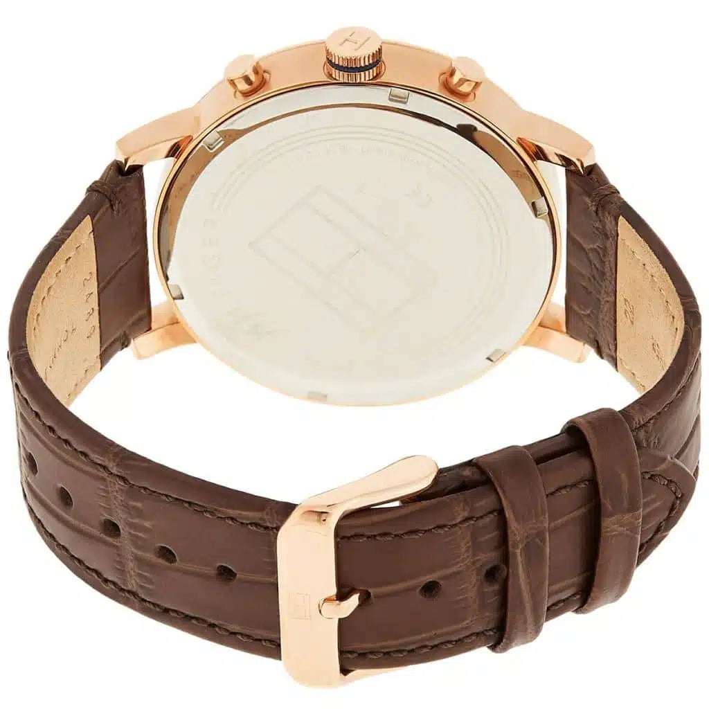 Tommy Hilfiger Evan 1710394 44mm Men's Chronograph Watch – Cream & Brown Genuine Leather Strap