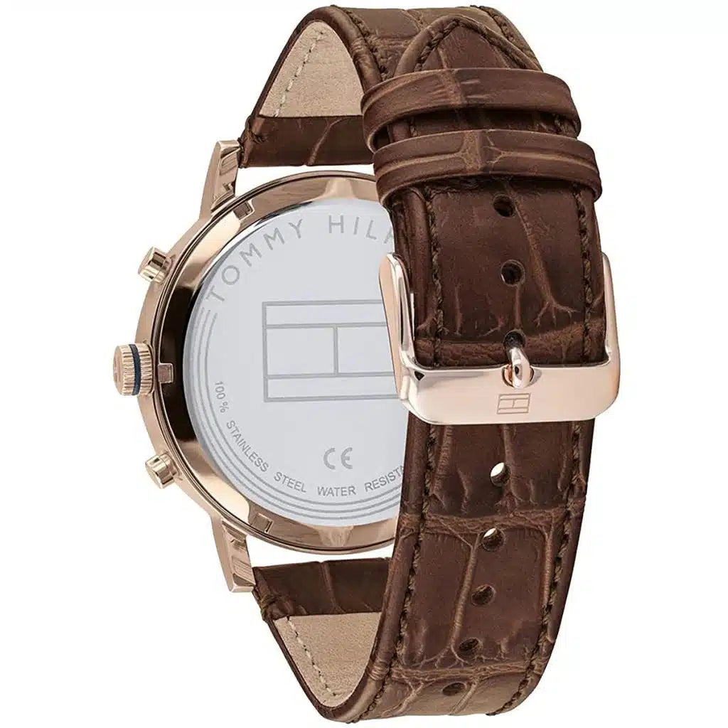 Tommy Hilfiger Evan 1710394 44mm Men's Chronograph Watch – Cream & Brown Genuine Leather Strap