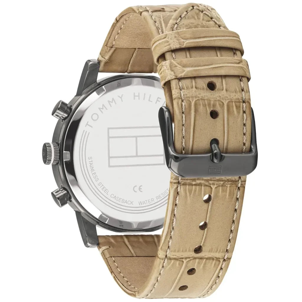 Tommy Hilfiger Kane 1710399 44mm Men's Multi-Function Watch – Beige & Beige Genuine Leather Strap