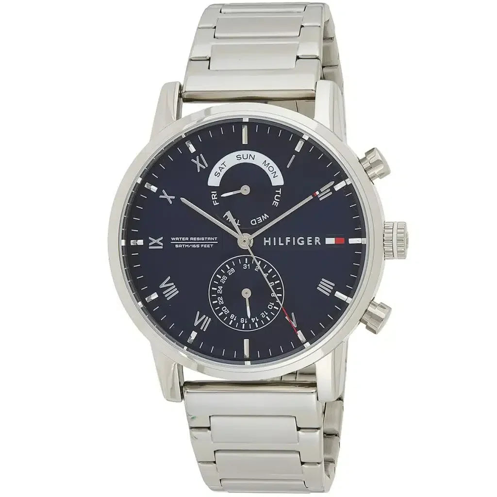 Tommy Hilfiger Kane 1710401 44mm Men's Multi-Function Watch – Blue & Silver Stainless Steel Bracelet