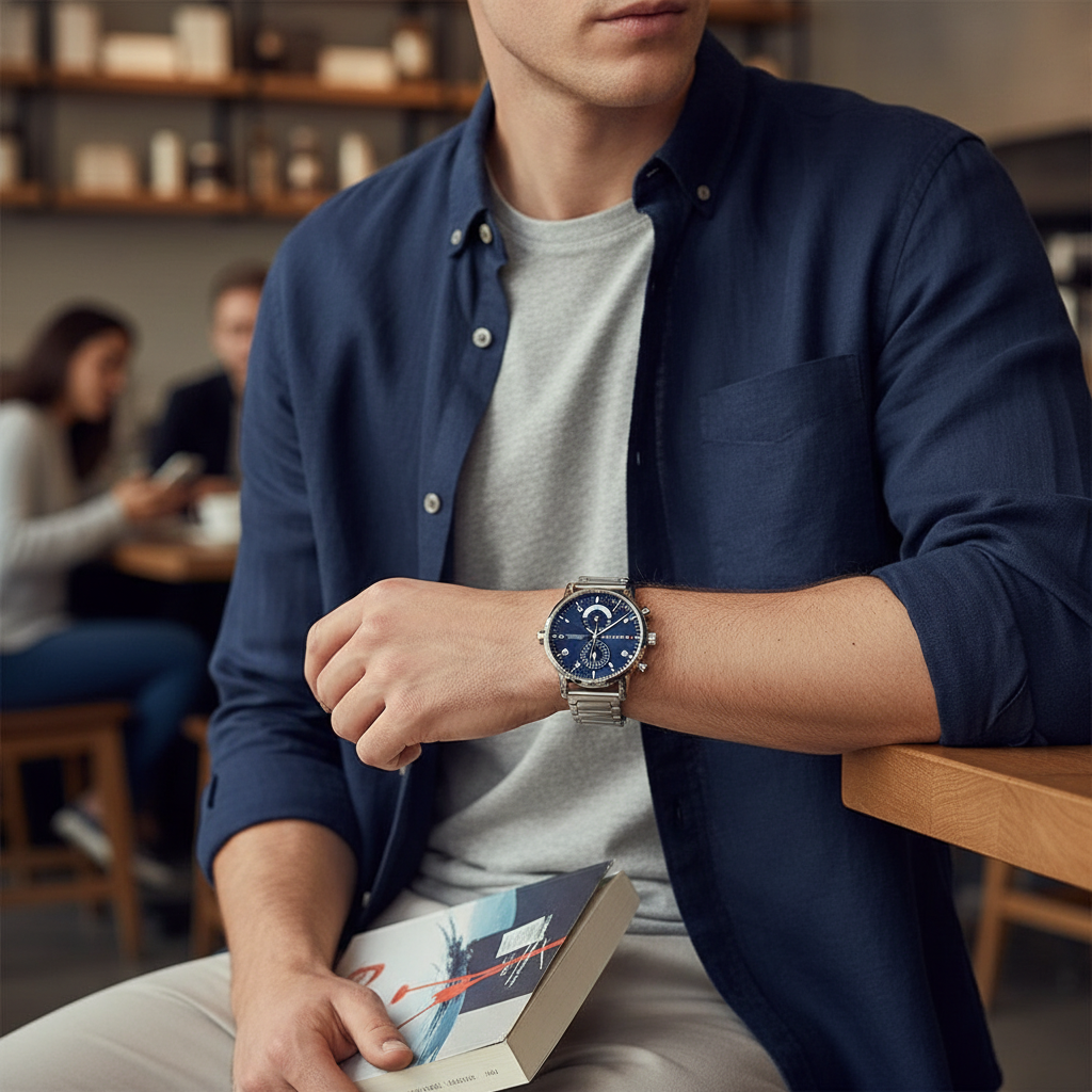 Tommy Hilfiger Kane 1710401 44mm Men's Multi-Function Watch – Blue & Silver Stainless Steel Bracelet
