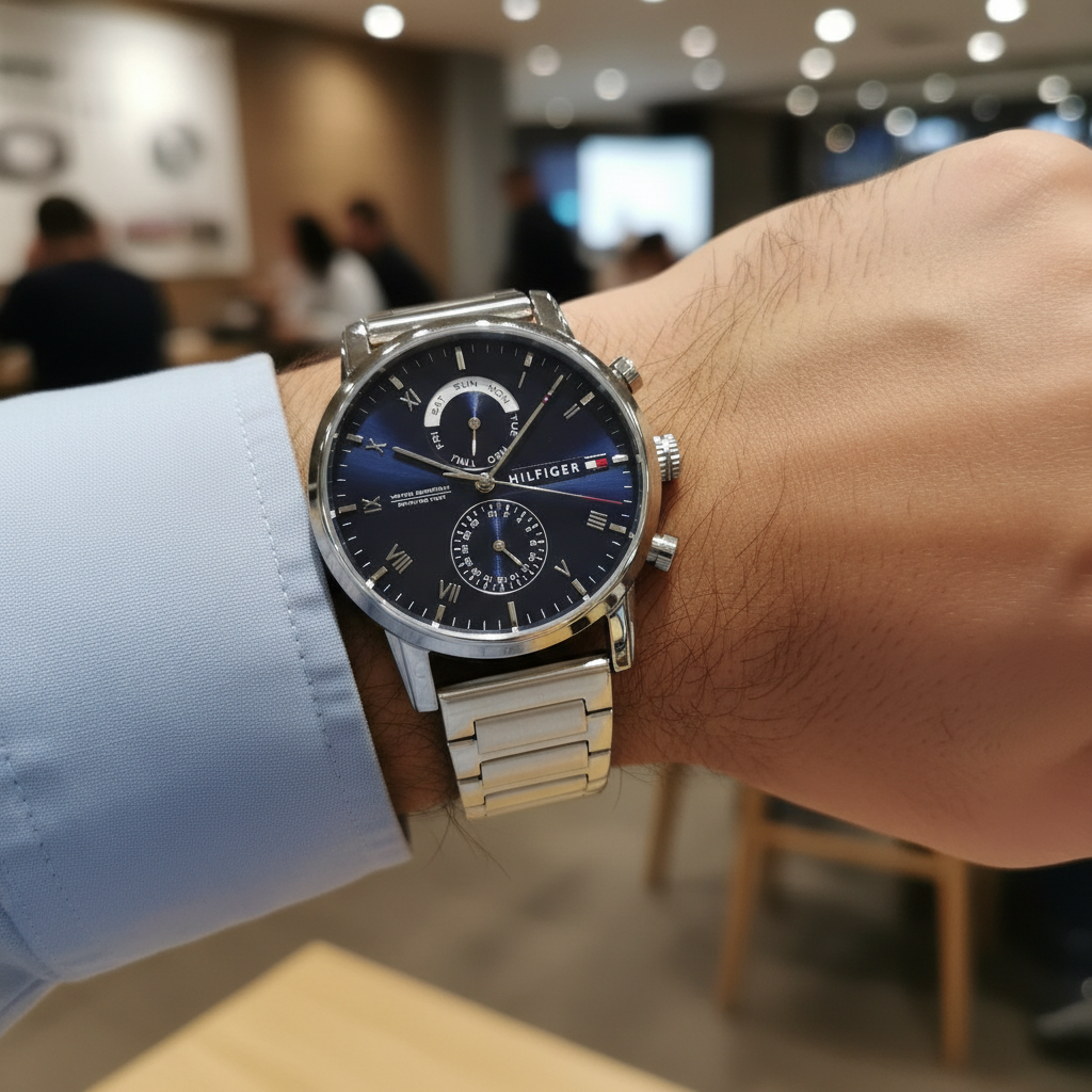 Tommy Hilfiger Kane 1710401 44mm Men's Multi-Function Watch – Blue & Silver Stainless Steel Bracelet