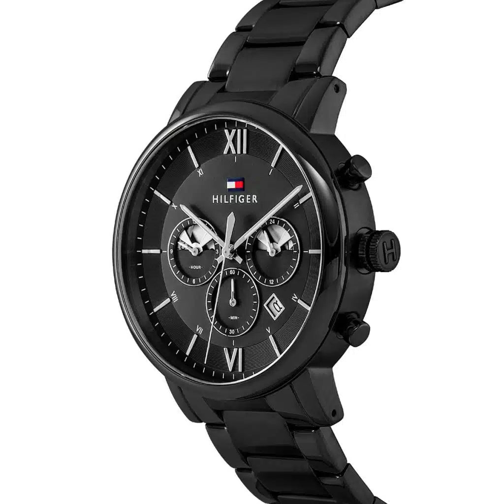 Tommy Hilfiger Evan 1710410 44mm Men's Multi-Function Watch – Black & Black Stainless Steel Bracelet