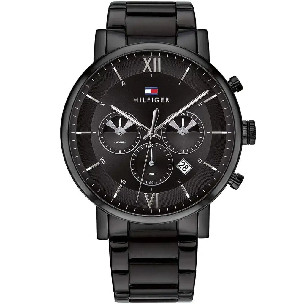 Tommy Hilfiger Evan 1710410 44mm Men's Multi-Function Watch – Black & Black Stainless Steel Bracelet