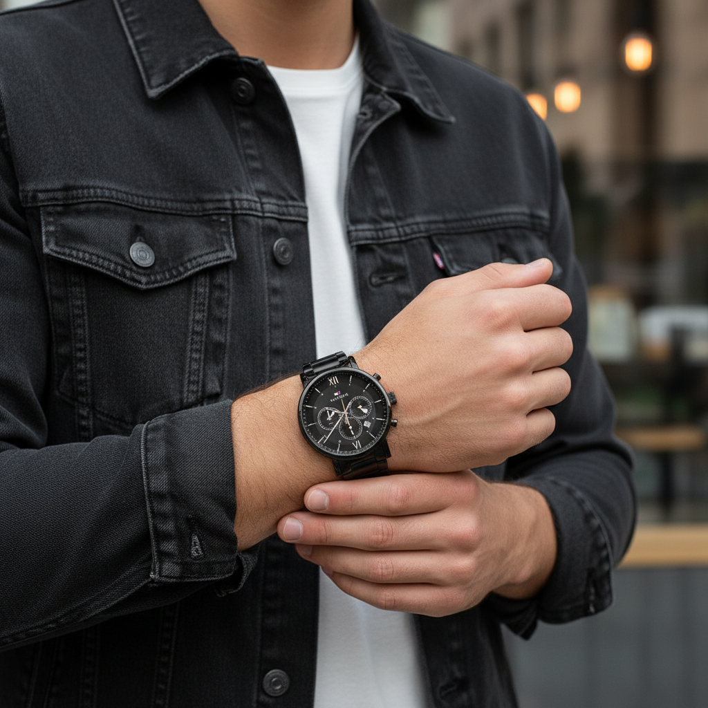 Tommy Hilfiger Evan 1710410 44mm Men's Multi-Function Watch – Black & Black Stainless Steel Bracelet