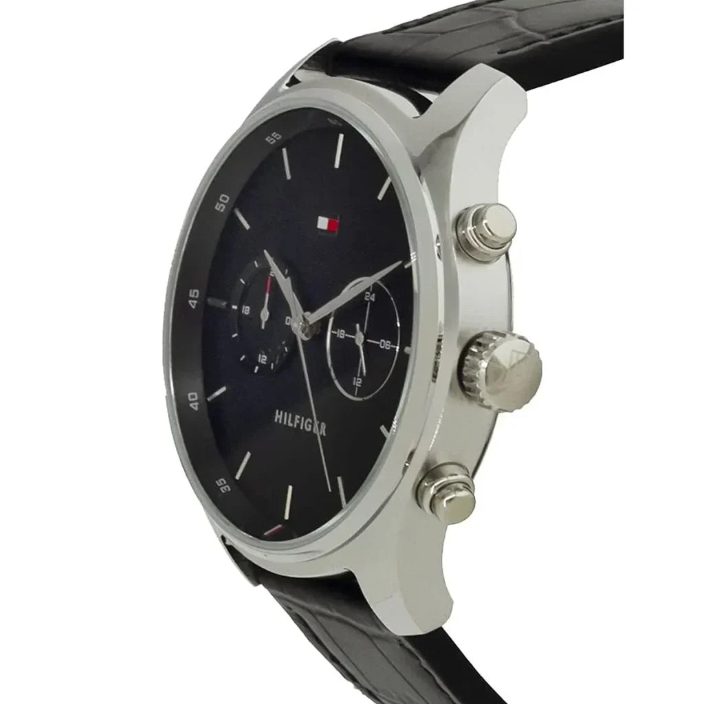 Tommy Hilfiger Sawyer 1710424 44mm Men's Multi-Function Watch – Black & Black Genuine Leather Strap