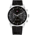 Tommy Hilfiger Sawyer 1710424 44mm Men's Multi-Function Watch – Black & Black Genuine Leather Strap