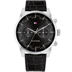 Tommy Hilfiger Sawyer 1710424 44mm Men's Multi-Function Watch – Black & Black Genuine Leather Strap