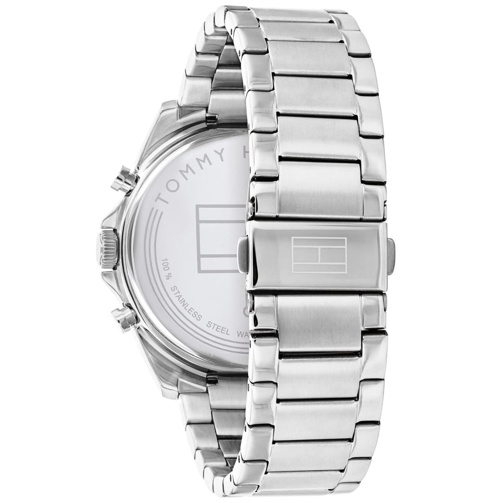 Tommy Hilfiger Baker 1710448 44mm Men's Multi-Function Watch – Blue Skeleton & Silver Stainless Steel Bracelet