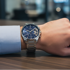 Tommy Hilfiger Baker 1710448 44mm Men's Multi-Function Watch – Blue Skeleton & Silver Stainless Steel Bracelet