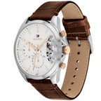 Tommy Hilfiger Baker 1710450 44mm Men's Multi-Function Watch – White Semi-Skeleton & Brown Genuine Leather Strap