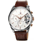 Tommy Hilfiger Baker 1710450 44mm Men's Multi-Function Watch – White Semi-Skeleton & Brown Genuine Leather Strap