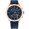 Tommy Hilfiger Henry 1710475 44mm Men's Multi-Function Watch – Blue Semi-Skeleton & Blue Genuine Leather Strap