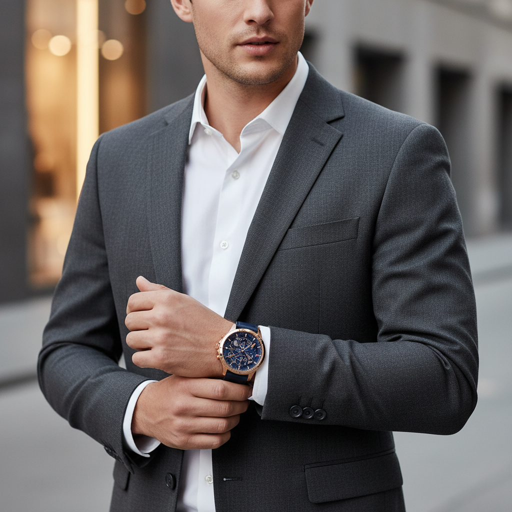 Tommy Hilfiger Henry 1710475 44mm Men's Multi-Function Watch – Blue Semi-Skeleton & Blue Genuine Leather Strap