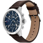 Tommy Hilfiger Henry 1710476 44mm Men's Multi-Function Watch – Blue Semi-Skeleton & Brown Genuine Leather Strap