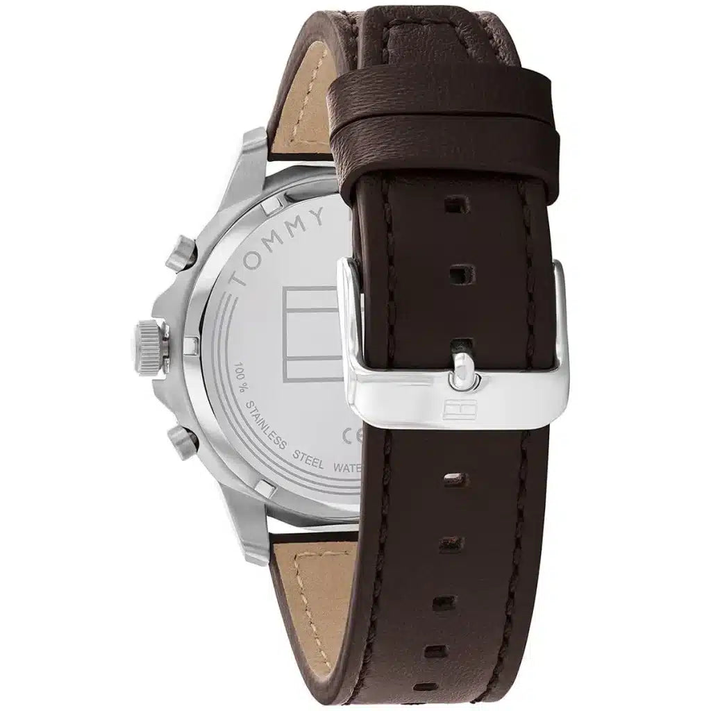Tommy Hilfiger Henry 1710476 44mm Men's Multi-Function Watch – Blue Semi-Skeleton & Brown Genuine Leather Strap