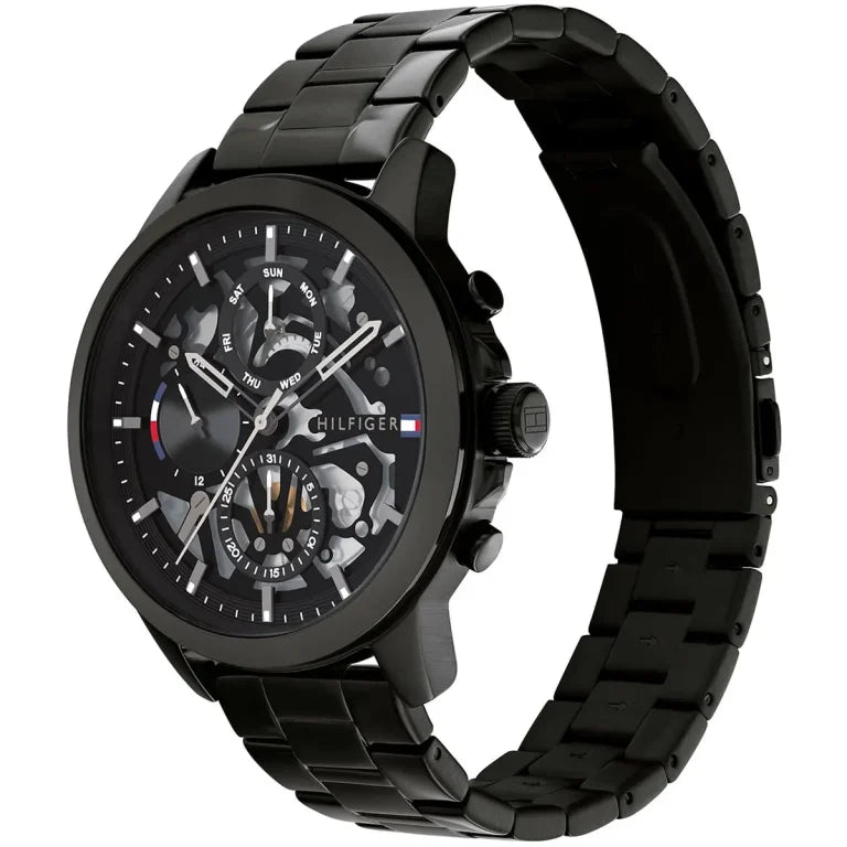 Tommy Hilfiger Henry 1710478 44mm Men's Quartz Watch – Black Skeleton & Black Stainless Steel Bracelet