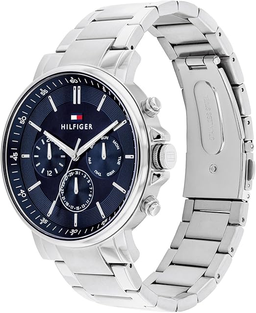 Tommy Hilfiger Tyson 1710588 44mm Men's Multi-Function Watch – Navy Blue & Silver Stainless Steel Bracelet