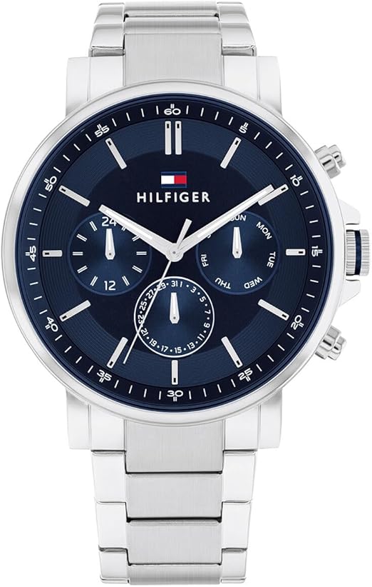 Tommy Hilfiger Tyson 1710588 44mm Men's Multi-Function Watch – Navy Blue & Silver Stainless Steel Bracelet