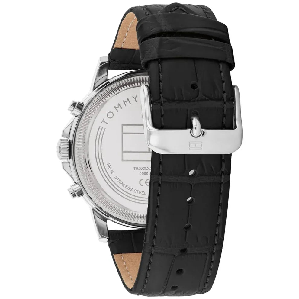 Tommy Hilfiger Stewart 1710605 44mm Men's Multi-Function Watch – Black Semi-Skeleton & Black Genuine Leather Strap