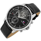 Tommy Hilfiger Stewart 1710605 44mm Men's Multi-Function Watch – Black Semi-Skeleton & Black Genuine Leather Strap
