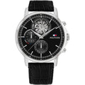 Tommy Hilfiger Stewart 1710605 44mm Men's Multi-Function Watch – Black Semi-Skeleton & Black Genuine Leather Strap