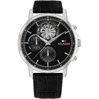 Tommy Hilfiger Stewart 1710605 44mm Men's Multi-Function Watch – Black Semi-Skeleton & Black Genuine Leather Strap