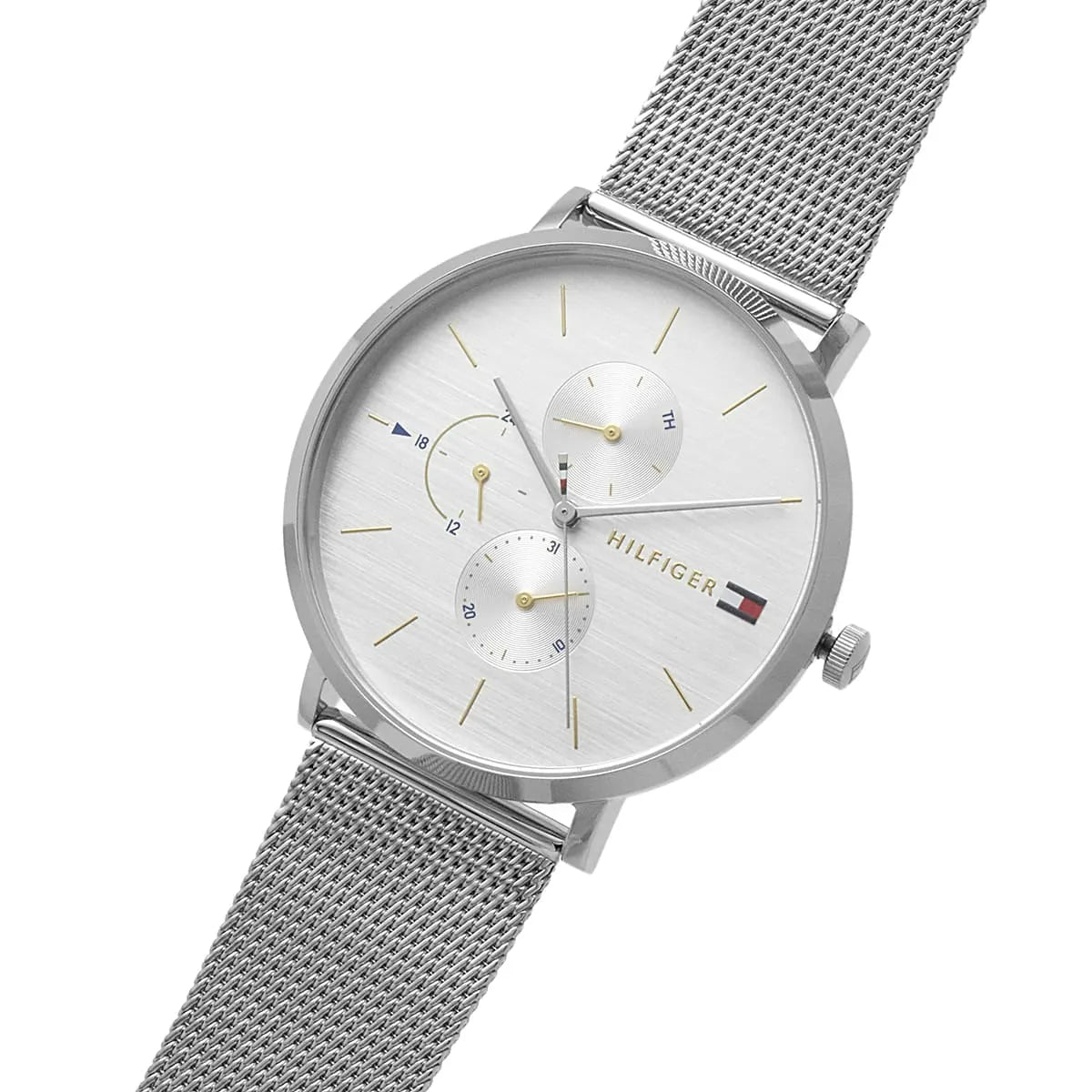 Tommy Hilfiger Jenna 1781942 40mm Women's Multi-Function Watch – White & Silver Stainless Steel Mesh Bracelet