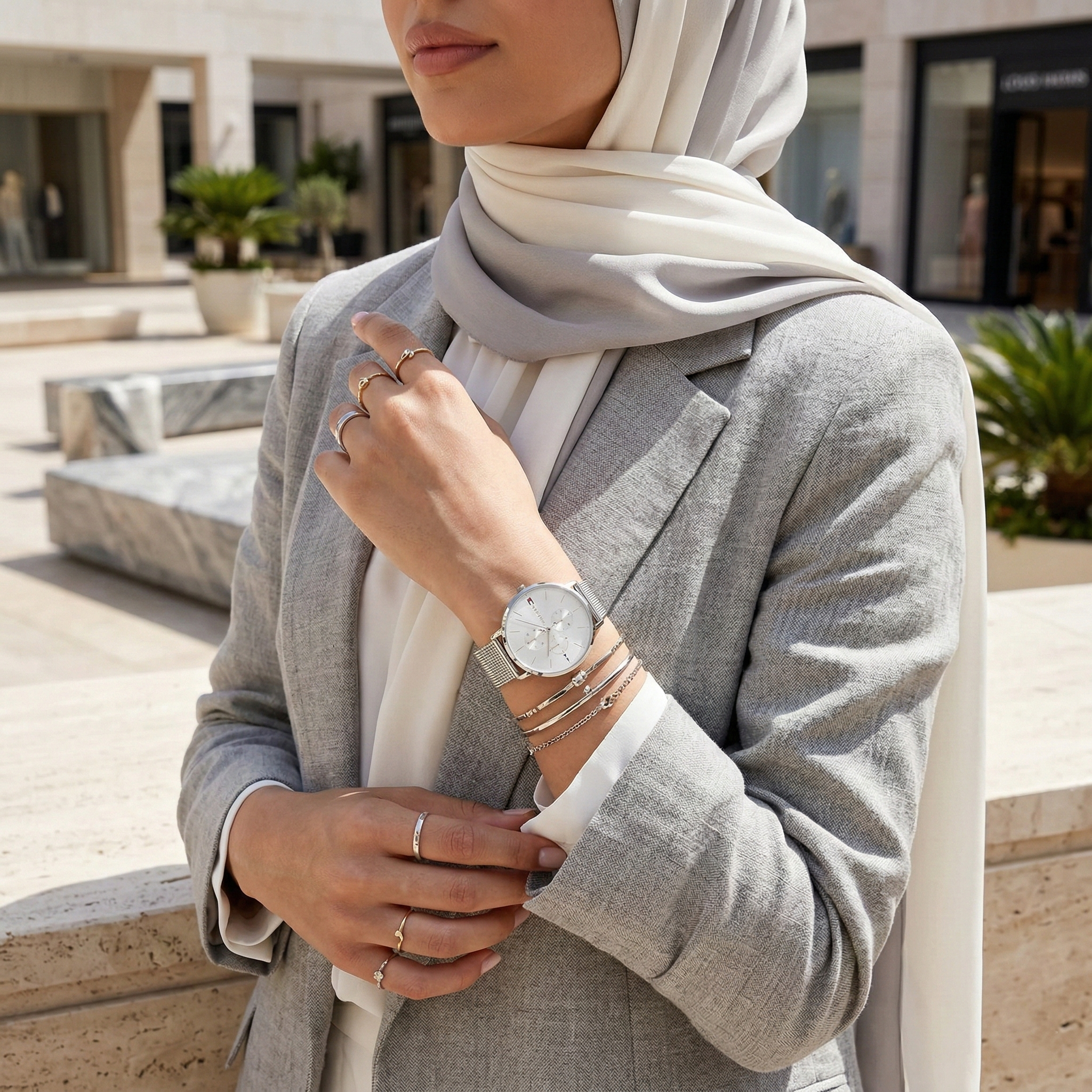 Tommy Hilfiger Jenna 1781942 40mm Women's Multi-Function Watch – White & Silver Stainless Steel Mesh Bracelet