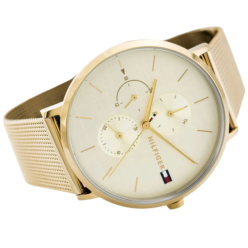Tommy Hilfiger Jenna 1781943 40mm Women's Multi-Function Watch – Champagne Sunray & Gold Stainless Steel Mesh Bracelet