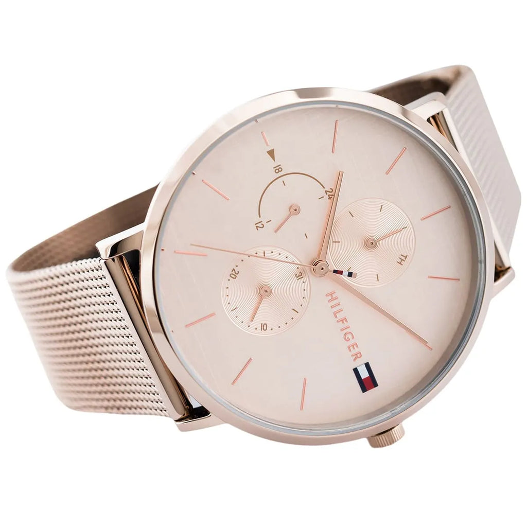 Tommy Hilfiger Jenna 1781944 40mm Women's Multi-Function Watch – Rose Gold Sunray & Rose Gold Stainless Steel Mesh Bracelet