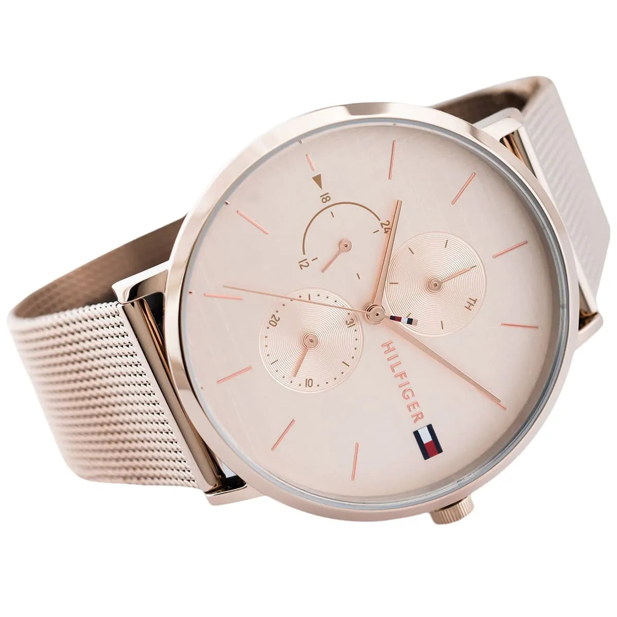Tommy Hilfiger Jenna 1781944 40mm Women's Multi-Function Watch – Rose Gold Sunray & Rose Gold Stainless Steel Mesh Bracelet
