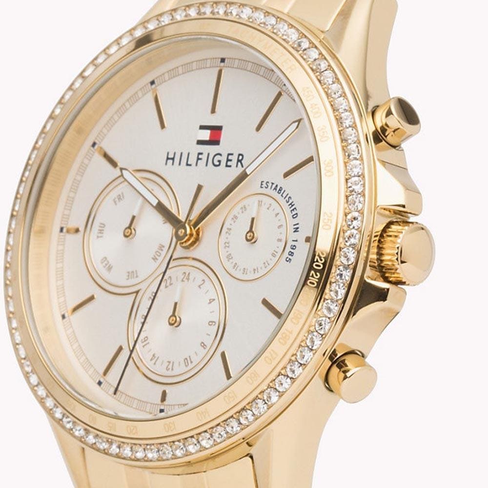 Tommy Hilfiger Ari 1781977 38mm Women's Multi-Function Watch – Off-White Sunray & Gold Stainless Steel Bracelet